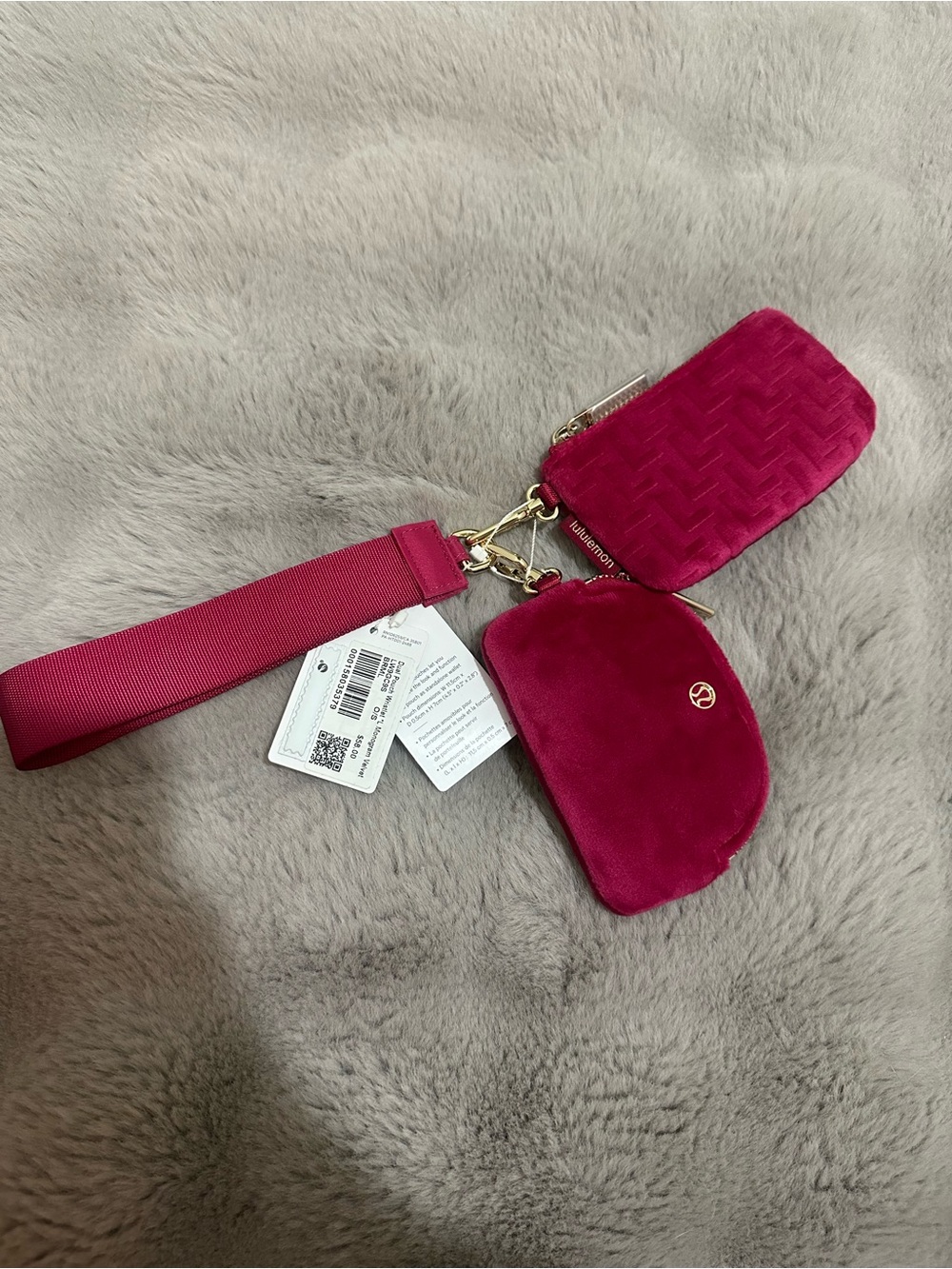 NWT Lululemon Dual Pouch Wristlet *L Monogram Velvet Berry rumble